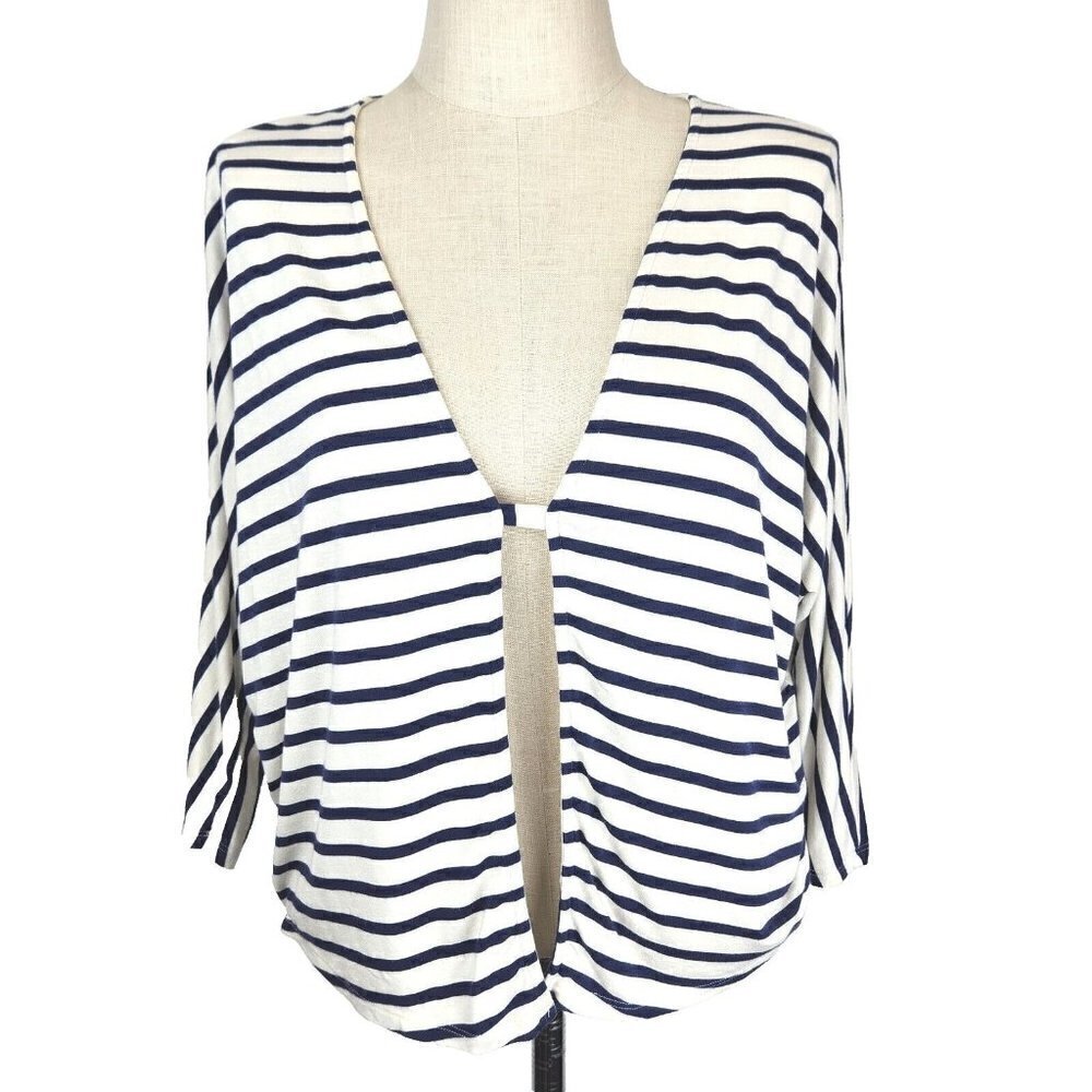 Rachel Pally Striped Overshirt Top Womens XS White Blue Dolman Sleeve USA Made